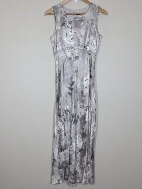 Vtg 90s Y2K Silver Gray Floral Jaquard Maxi Dress Fairy Grunge Whimsigoth Boho 5